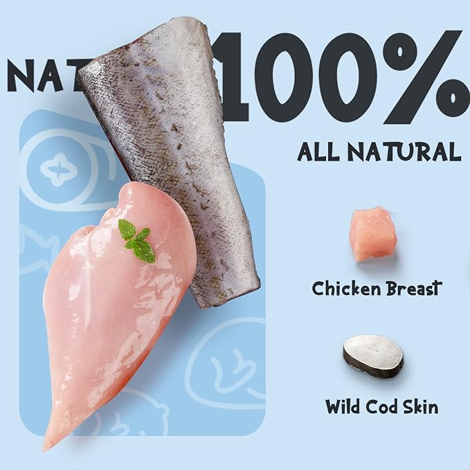 ASMPET Dog Cod Skin Treats, Chicken Wrapped Cod Skin Sticks, Rawhide Free Dog Treats Chews Bones, Extra Large