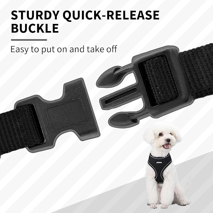 AIITLE Puppy Dog Harness, Triple-Layer Breathable Mesh, Adjustable Fit & Reflective Design, Choke-Free Over-The-Head Vest for Indoor/Outdoor Use, Perfect for Maltese, Chihuahua (S, Black)