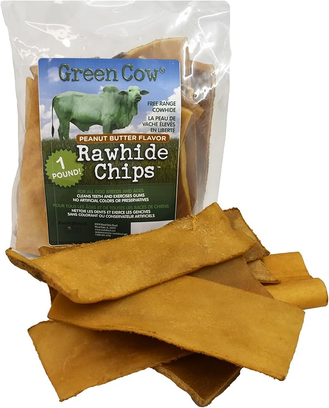 Chips Peanut Butter 1-Pound Bag - Premium Large Dog Rawhide Chews - Ideal for Agressive Chewers Dog Rawhide Treats - Durable Rawhide Bones for Large Dogs