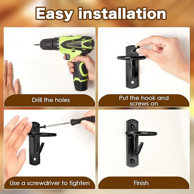 Dunzy 10 Pcs Bucket Hooks for Horses Metal Equestrian Water Bucket Hook Wall Mount Holder for Horse Stall Feed Barn Farmhouse Supplies(Black)