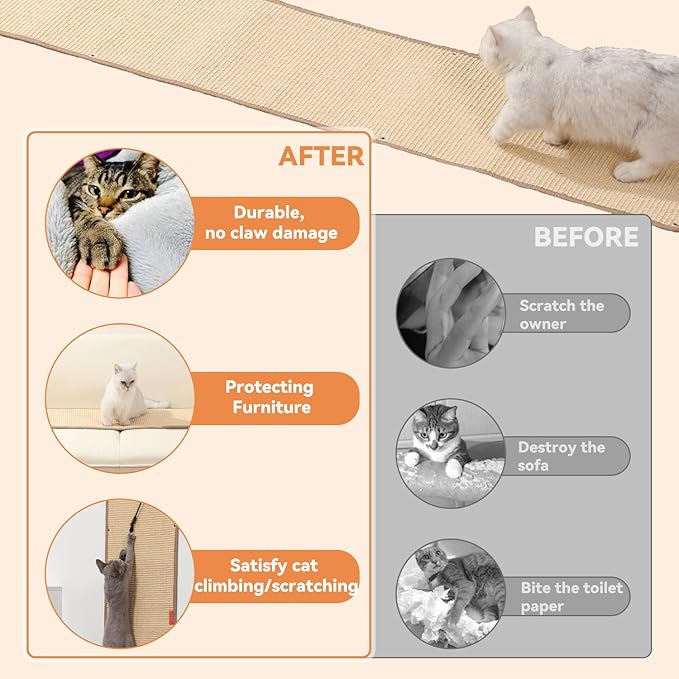 66.93x13.38x0.32 inch Thickened Cat Wall Scratcher Carpet, Cat Climbing Wall, Durable Cat Wall Furniture, Tall Cat Scratching Post, Wall Scratchers for Indoor Cats Sofa Protector (Brown-Velcro Strap)