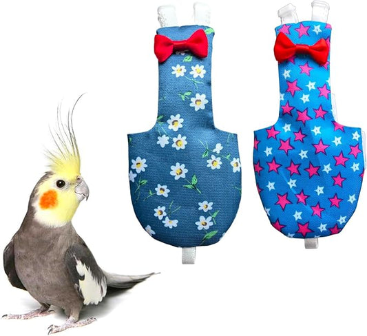 UKJENT Bird Diaper Protective Parrot Nappy - 2 Pack, Reusable Flight Suit with Waterproof Inner Layer, Washable Cute Urine Wet Suit for Cockatiel Monk Parakeet Sun Parakeet Lory(S)