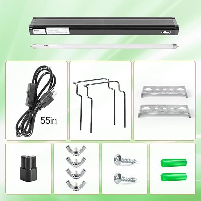 Oiibo T5 HO Reptile Light Fixture UVB Lighting Combo Kit, Reptiles Terrarium Lamp Hood Light Fixture Include UVB 5.0 Rainforest Reptile Light for Chameleon Arboreal Geckos Lizard (24W)