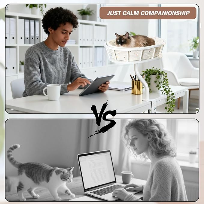 Cat Desk Bed -Space-Saving Cats Hammock for Home Office/Computer Desks, Removable Cotton Cats Nest,Heavy-Duty Metal Frame (White)