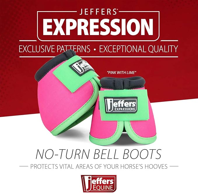 Jeffers Expression No Turn Bell Boots for Horses - Pink & Lime, Medium | Shock Absorbing Hoof Protection | Secure Double Hook & Loop Closure, Perfect for Turnout, Training, & Riding - 1 Pair