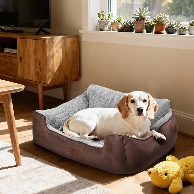 Extra Large Dog Bed, Washable Dogs Beds for Extra Large Dogs, Rectangle Pet Couch Sofa Soft Calming Dog Beds with Non-Slip Bottom, 43”x35”x9”, Brown