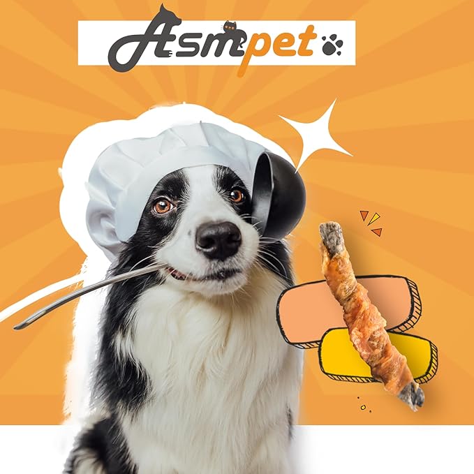ASMPET Dog Cod Skin Treats, Chicken Wrapped Cod Skin Sticks, Rawhide Free Dog Treats Chews Bones