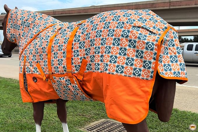 HILASON 1200D Winter Waterproof Poly Horse Hood Turnout Neck Blanket Belly Wrap Floral Motif | Blankets for Horses