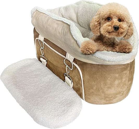 Johnear Puppy Dog Booster Seat for Small Dogs up to 28 lbs - 3 in 1 Portable Pet Handbag Sofa - Car Travel & Winter Warm Carrier with Safety Belt