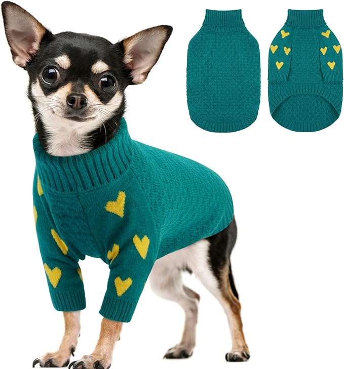 Kuoser Dog Sweater,Soft Dog Sweaters for Small Dogs,Turtleneck Thick XS Dogs Sweater Christmas Outfit,Cold Weather Pet Winter Clothes Doggie Knitwear Girls Boys for Fall Xmas,Green XS