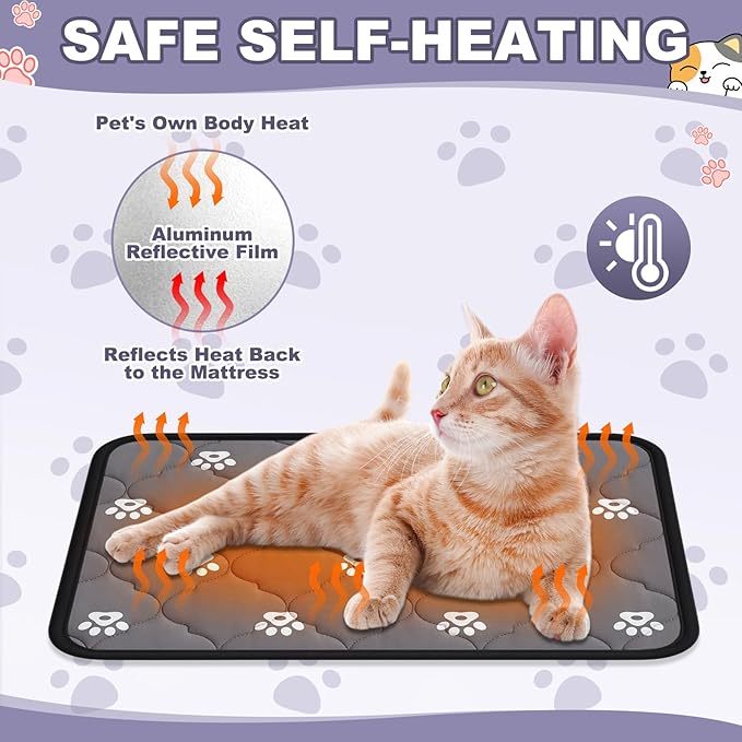 Riakrum 4 Pack Self Heating Cat Bed Pad Self Warming Pet Dog Mat Non Slip Washable Cat Kennel Crate Pad with Storage Bag for Indoor Outdoor Small Medium Dog Kitten(20 x 28 Inches)