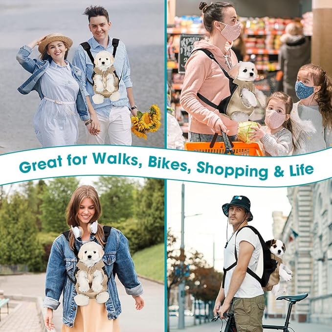 Dog Backpack Carrier, Thick Straps & Cushion, Pet Sling Front Backpacks for Small Medium Dogs 7-11 Lbs, Legs Out, Adjustable Wearable Puppy Chest Travel Bag, Easy-Fit for Hiking/Walking/Camping