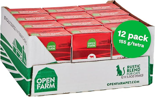 Open Farm Rustic Blend Wet Cat Food, Complete & Balanced Medley with Human-Grade Ingredients, Humanely-Raised Meat, Non-GMO Veggies & Bone Broth, Grass-Fed Beef Recipe, 5.5oz Packs (Case of 12)