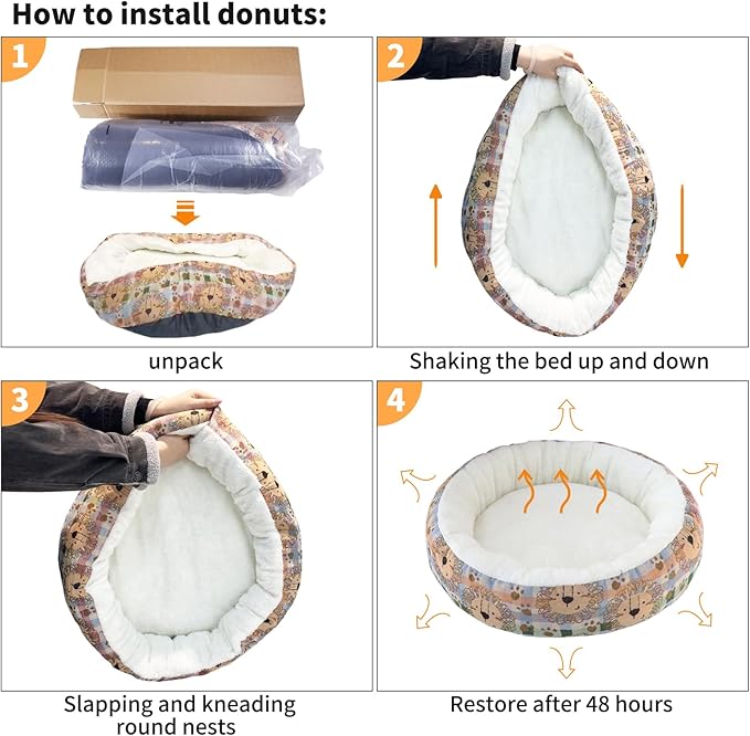 Circular Calming Dog & Cat Bed Anti-Anxiety Washable with Anti Slip Backing Donut Cuddler with Cute Jacquard Patterns for Cat and Small Puppy (Small-23in, Sunflower)