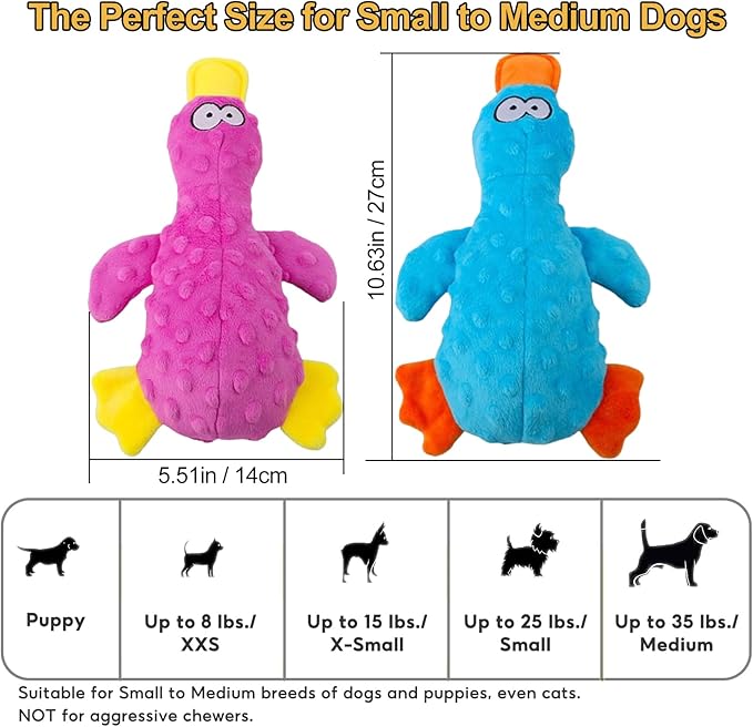 Adpartner Plush Squeaky Dog Toys, 2 Pack Squeak Duck Stuffed Squeaky Toys for Small, Medium Dogs to Keep Them Busy, Interactive Crinkle Dog Toys Soft Pet Chew Toy for Training and Reduce Boredom
