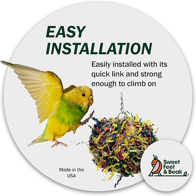 Sweet Feet and Beak Super Shredder Ball - Bird Cage Accessories to Keep Your Bird Busy Foraging for Hidden Treasures - Non-Toxic, Easy to Install Bird Foraging Toys for Large Sized Birds - 7 Inch