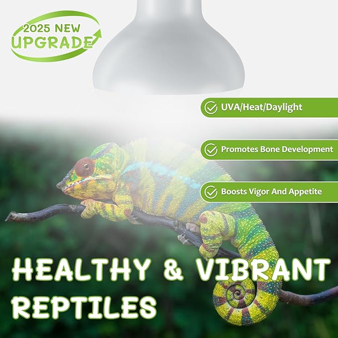 Reptile Heat Lamp Bulbs, 2 Pack 50W Simulate Natural Sunlight Heat Light Bulb, Amphibian Terrarium Basking Spot Lamp for Reptile, Bearded Dragon, Lizard, Turtle, Snake