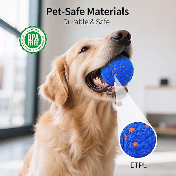 SCHITEC Smart Interactive Dog Toy Ball – Automatic Moving & Bouncing Balls for Large Dogs, Rechargeable Motorized Dog Ball, Stimulating Pet Toy for Active & Bored Medium Large Dogs (Blue)