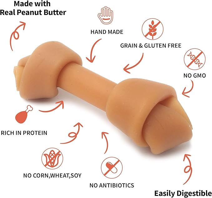 Premium Peanut Butter Dog Chew Bones, Rawhide Free, Gluten Free, Made with Limited Ingredients, Delicious, Healthy, Highly Digestible (Mini 18pcs/Pack)