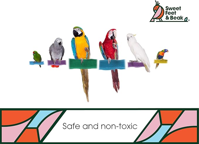Sweet Feet and Beak Comfort Grip Safety Perch for Bird Cages - Pedicure Perch for Birds to Keep Nails and Beaks in Top Condition - Safe Easy to Install Bird Cage Accessories - L 13"