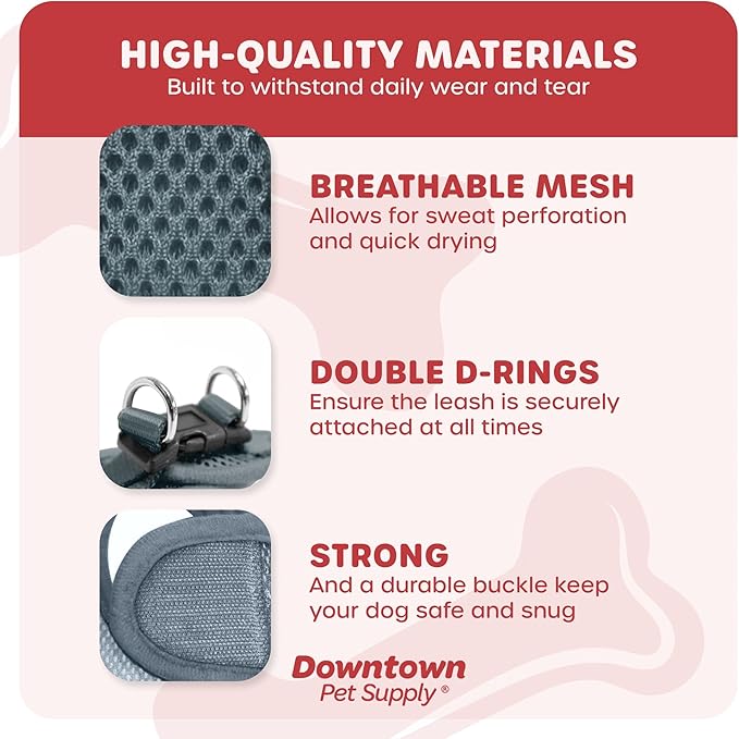 Downtown Pet Supply Step in Dog Harness for Small Dogs No Pull, Small, Titanium - Adjustable Harness with Padded Mesh Fabric and Reflective Trim - Buckle Strap Harness for Dogs