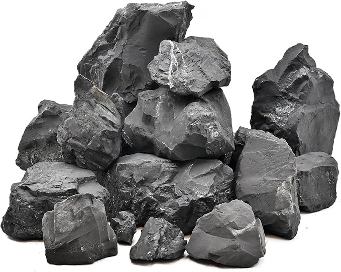 Unocho Fish Tanks Stone 20lb Natural Black Slate Rocks for Aquariums Paludarium Decorative Aquascaping Stone for Reptile Terrariums Bonsai Gardens Indoor Outdoor(3"-9"-8pcs)