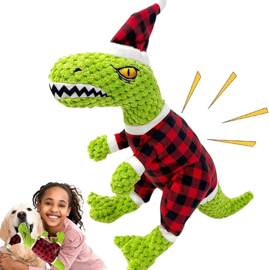 Christmas Squeaky Dog Toys, Xmas Interactive Plush Dog Toy for Large Dogs, Chew Toy to Keep Them Busy for Boredom, for Small Medium Large Dogs -Tyrannosaurus rex