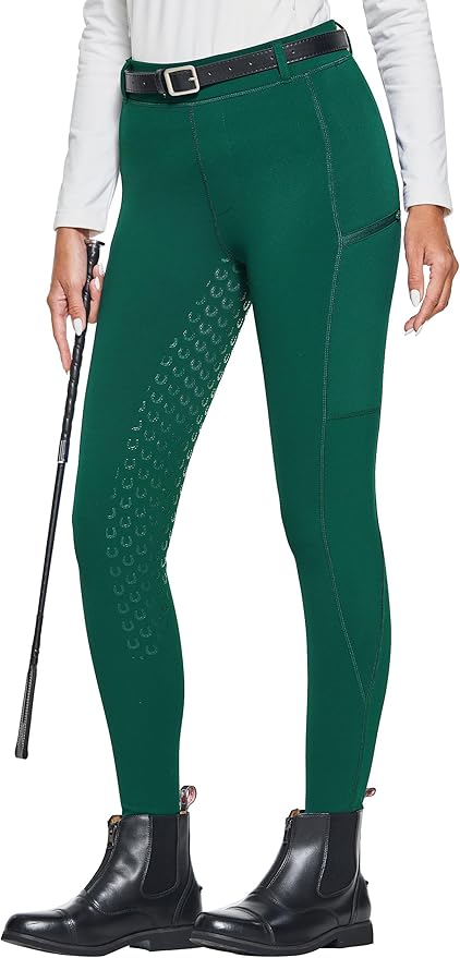 FitsT4 Sports Women's Winter Horse Riding Pants with Zipper Pockets Full Seat Riding Tights Fleece Lined Equestrian Breeches
