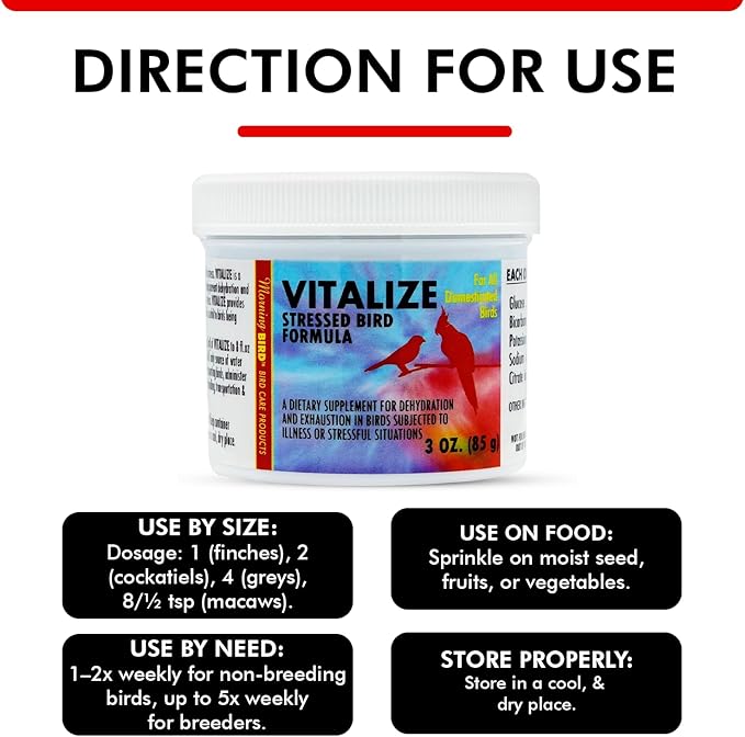 Morning Bird Vitalize for Birds 3 Oz – Stress Relief & Dehydration Supplement – Supports Hydration, Energy, Balance & Muscle Recovery – Easy Water-Soluble Supplement for All Bird Species.