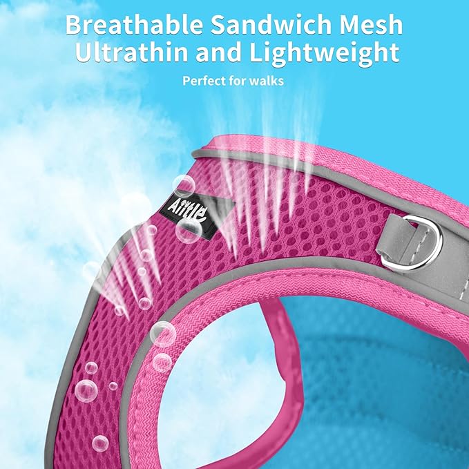 AIITLE Dog Harness, Summer No-Pull Cat Harness with a Leash, Adjustable Reflective Dog Vest, Cat Harness Escape Proof, Outdoor Walking, Camping for Extra Small Dogs and House Cats Hot Pink XXXS