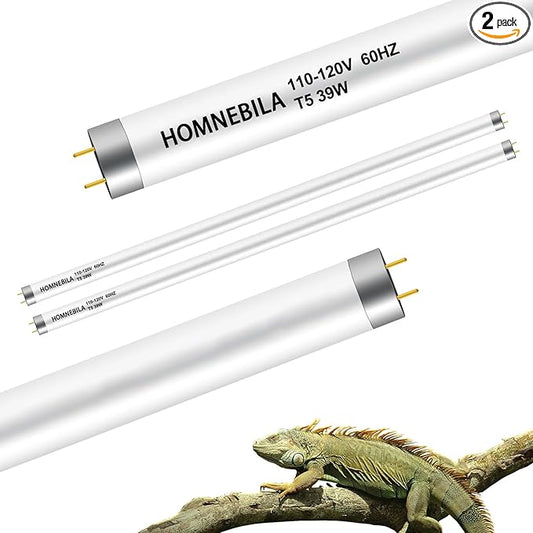 T5 10.0 UVB Reptile Light Bulb 39W, UVA UVB Light Bulb for Reptiles, 2 Pack Reptile UVB Lamp Tube 33 Inch, for Bearded Dragon, Lizards, Chameleons