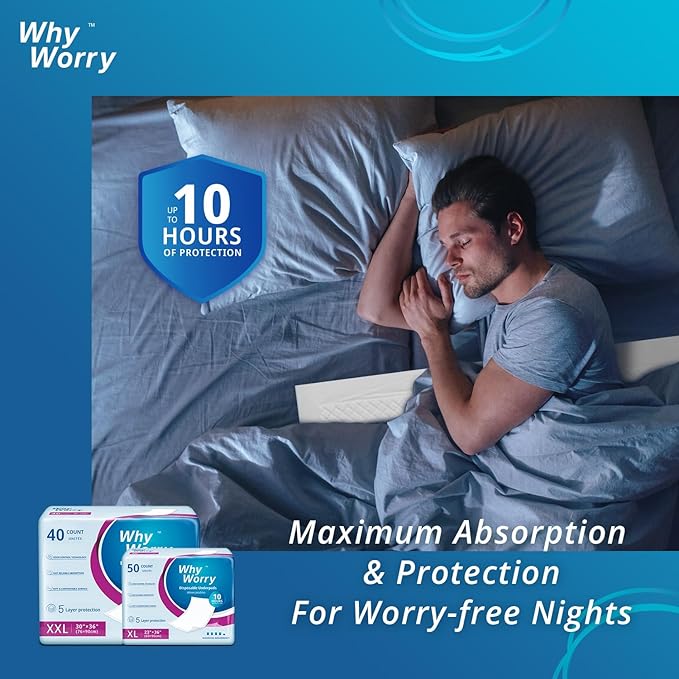 WhyWorry Extra Large Disposable Bed Pads 23" x 36", Super Absorbent Leakproof Incontinence Underpads for Surface Protection, Thick Quilted Chucks Pee Pads for Adults and Babies, 50 Count