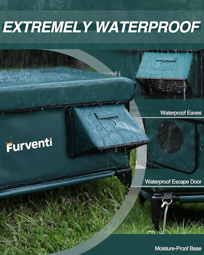 Outdoor Heated Cat House in Winter,Extremely Insulated & Weatherproof,Elevated Feral Cat Shelter with Waterproof Eaves & Escape Door for Outside Stray Barn Cat (Dark Green,M.)