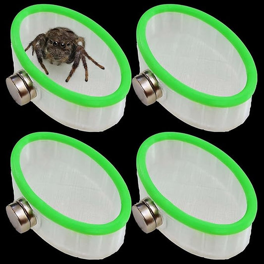 Jumping Spider Enclosure Accessories 4Pcs Magnetic Jumping Spider Feeding Dish Set, Reptile Feeding Tongs or Water Bowl Transparent PETG Material with Green Edge