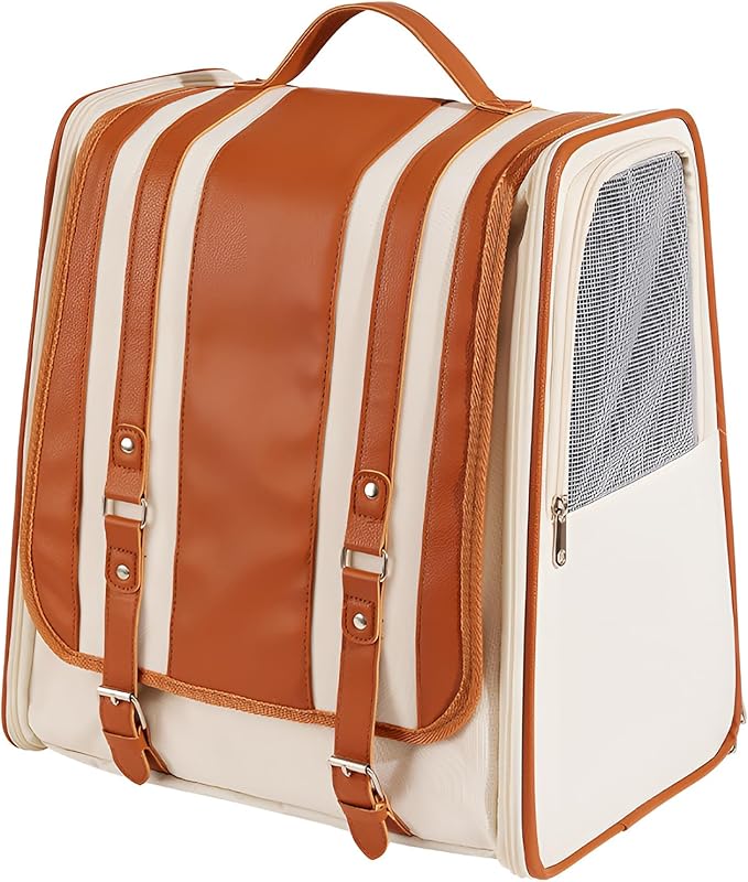 Faux Leather Cat Backpack Carrier,Cat Carrying Backpack for Small Cats and Dogs,Combines Light-Blocking Capabilities for Privacy Protection with air Circulation,Cushion Back Support