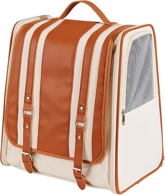 Faux Leather Cat Backpack Carrier,Cat Carrying Backpack for Small Cats and Dogs,Combines Light-Blocking Capabilities for Privacy Protection with air Circulation,Cushion Back Support