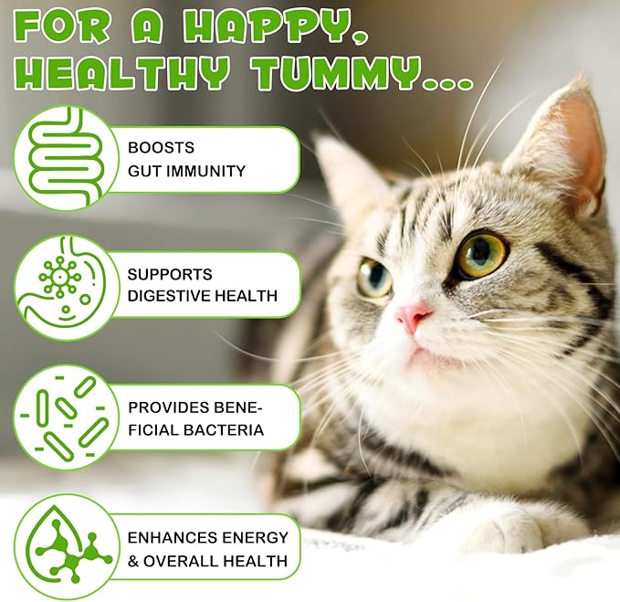 Probiotic for Cats, Natural 3 in 1 Cat Probiotic Drops Helps to Relieve Diarrhea, 60ml for Cats of All Ages, Supports Gut Health, with Digestive Enzymes & Prebiotics Liquid Supplement
