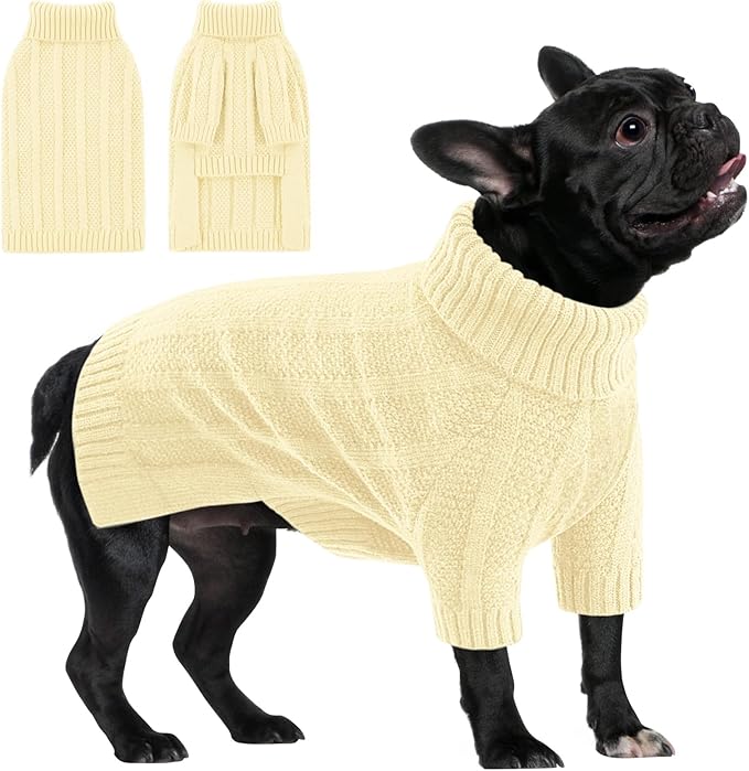 Queenmore Dog Sweaters for Medium Dogs Girls Boys,Soft Dog Sweater Xmas,Turtleneck Pullover Pet Sweaters Knitwear Outfit for Holiday,Knit Soft Thick Warm Sweater for Bulldog,Dachshund(Light Apricot,M)