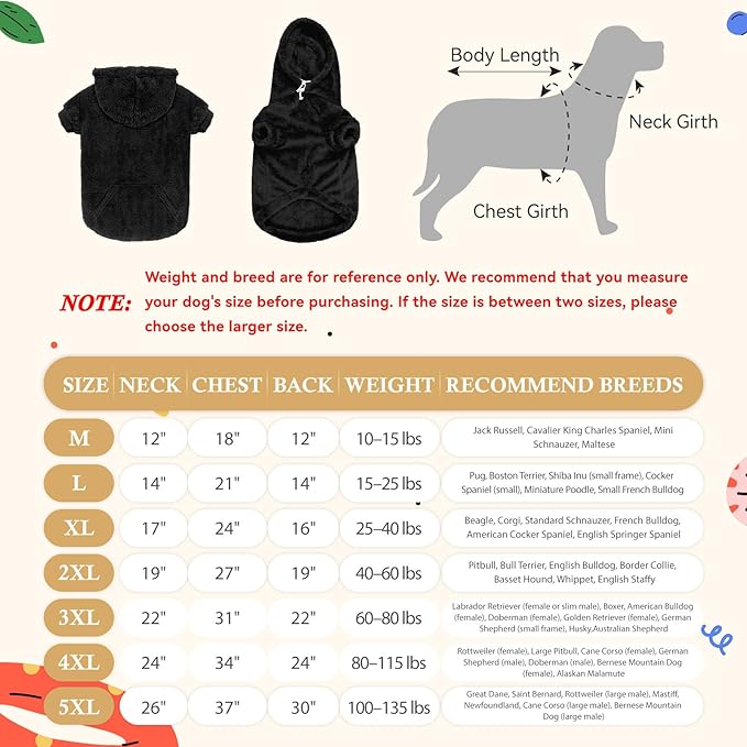 3XL Dog Sweaters for Large Dogs,Dog Hoodie,Warm Fuzzy Fleece Sweatshirt with Hood & Pocket,Leash Hole,Cozy Cold Weather Pet Clothes Sweater Hoodie for Large Dogs(Black,3XL)
