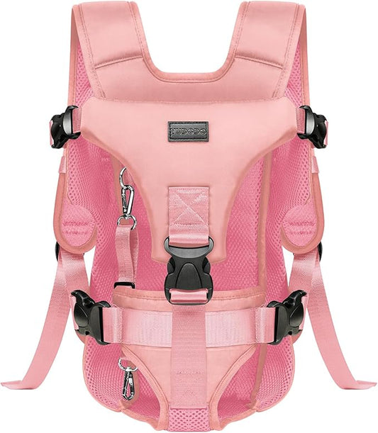 Pet Dog Front Carrier Backpacks, Legs Out Secure-Fit Dog Front Carrier for Small Dogs Up to 17 lbs, Adjustable Hands Free Pet Chest Carrier for Hiking Cycling (M, Pink)