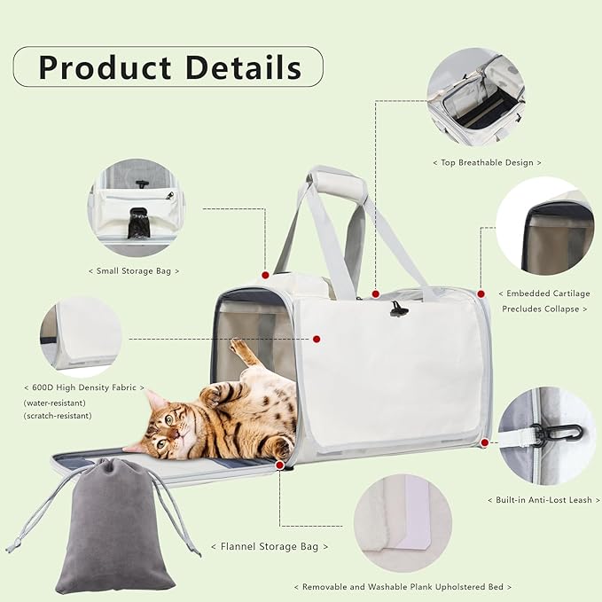Cat Carrier and Dog Carrier is Designed for Pets Weighing up to 16 lbs.Soft-Sided,Durable and Collapsible Travel Carrier,Breathable Mesh for Ventilation,Adjustable Shoulder Strap for Comfort