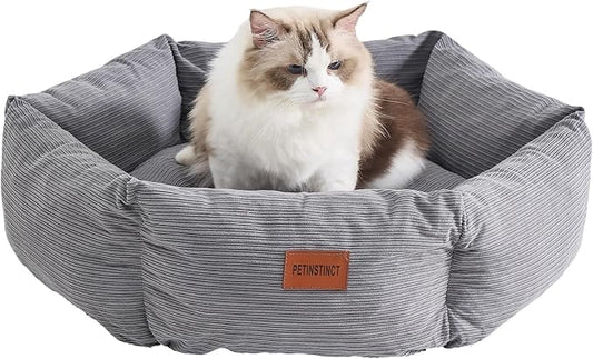 Large Cat Bed, Washable Orthopedic Cat Beds for Indoor Cats, Soft Donut Calming Dog Bed for Small Medium Dogs with Anti Slip Bottom, Cute Kitten Bed, 29.5x29.5x7.9 in, Gray