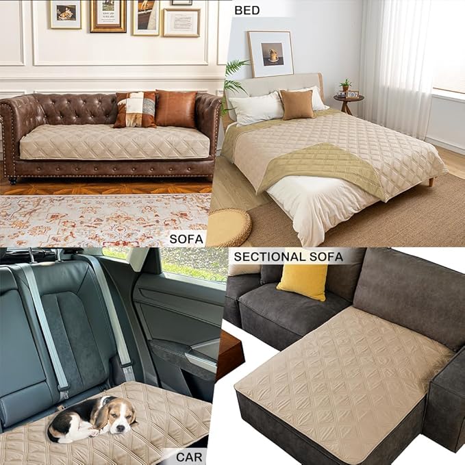 fuguitex Waterproof Dog Blanket Reversible for Small Dogs Resistant Leakproof Washable Couch Cushion Bed Protector Cover for Indoor Furniture Pet Friendly（30"*90",Beige+Taupe