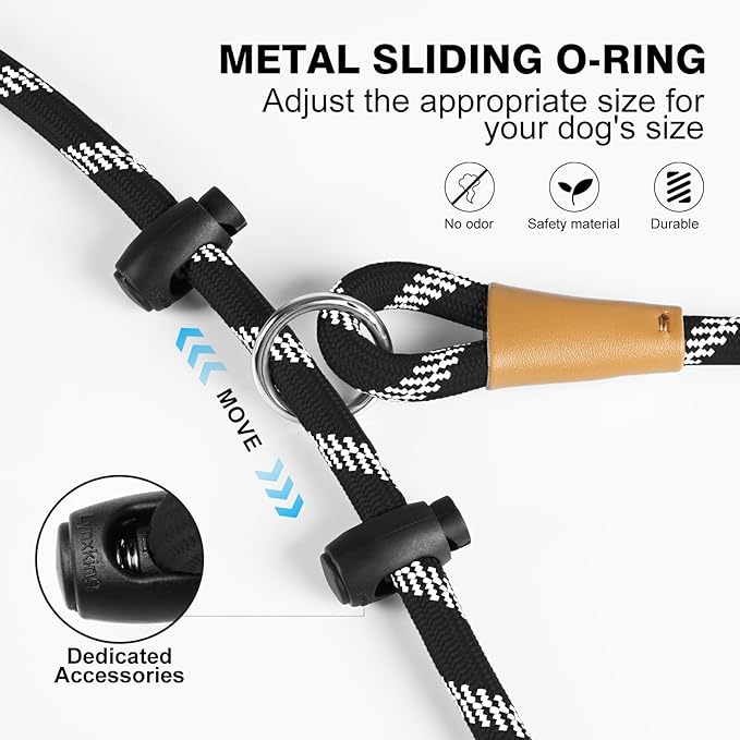 Lynxking No Pull Rope Dog Harness No Pull Reflective Leash Harness Collar 3 in 1 Dog Halter Harnesses Adjustable for Large Giant Dog (Black, Extra Large(up to 80Ibs) 10ft*1/2")