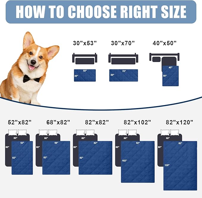 Smiry Waterproof Dog Bed Cover Pet Blanket, Soft Washable Dog Blanket for Furniture Bed Couch Sofa Reversible, Checkered (82"x82", Navy/Blue)