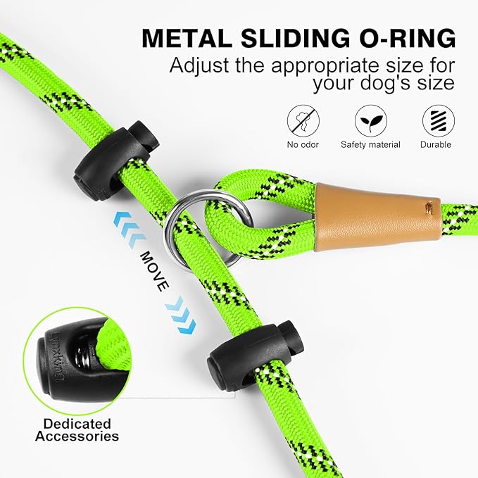 Lynxking No Pull Rope Dog Harness No Pull Reflective Leash Harness Collar 3 in 1 Dog Halter Harnesses Adjustable for Large Giant Dog (Light Green, Small 3/8 inch)