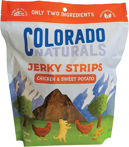 Colorado Naturals Chicken & Sweet Potato Jerky Strips Dog Treats, 16 oz – All-Natural, Made in USA, No Fillers or Preservatives – Promote Bone and Joint Health