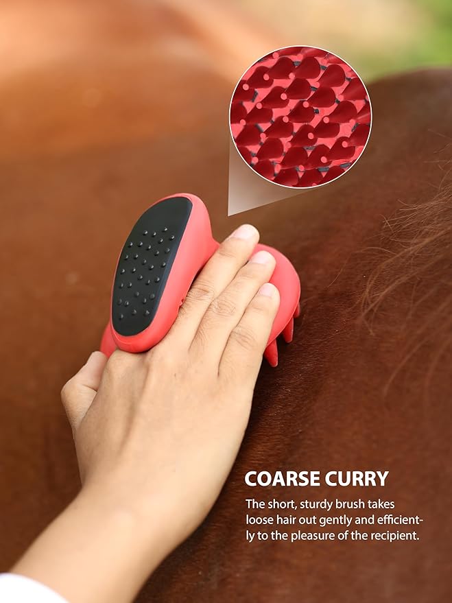 Harrison Howard 7 Pieces Horse Grooming Kit Horse Bathing Supplies Brushes for Grooming with Convenient Organizer Tote Red