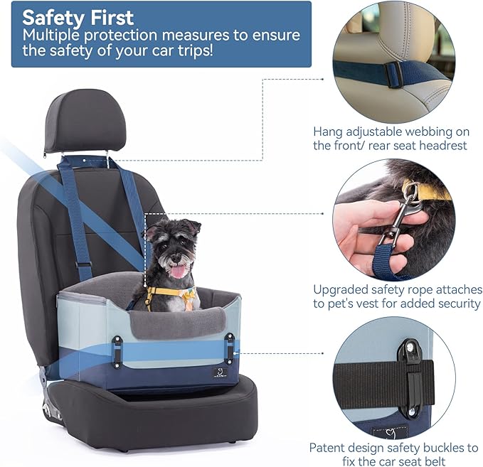 A4PET Dog Car Seat for Small Dogs, Collapsible Puppy Car Seat for Dogs Up to 25 Lbs, Car Travel with Soft Pillow