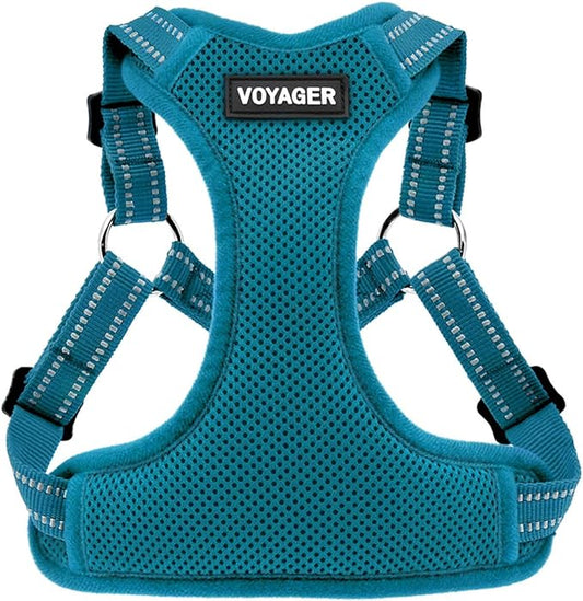 Best Pet Supplies Voyager Mesh Dog Breathable Harness Reflective Stitching, All Weather Adjustable for Walking Training, or Running - Heavy Duty & Durable, Harness (Turquoise), XL